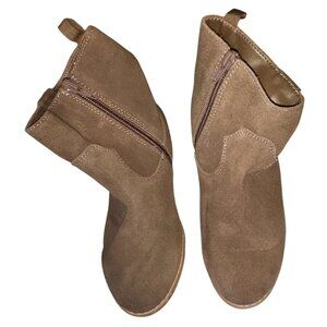 Kids Girls Size 1 - Suede Ankle Boots Side Zipper Stacked Heel Worn Once